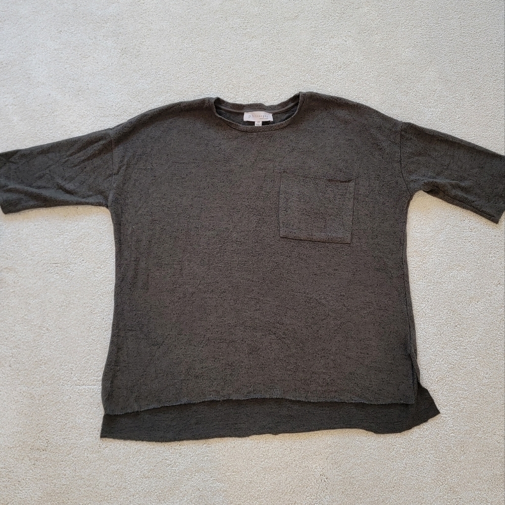 Anthropologie Philosophy Inside Out Oversized 1/2 Sleeve Pocket Moss Sweater - Picture 3 of 10